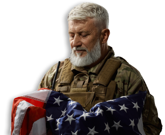 military veteran holding american flag